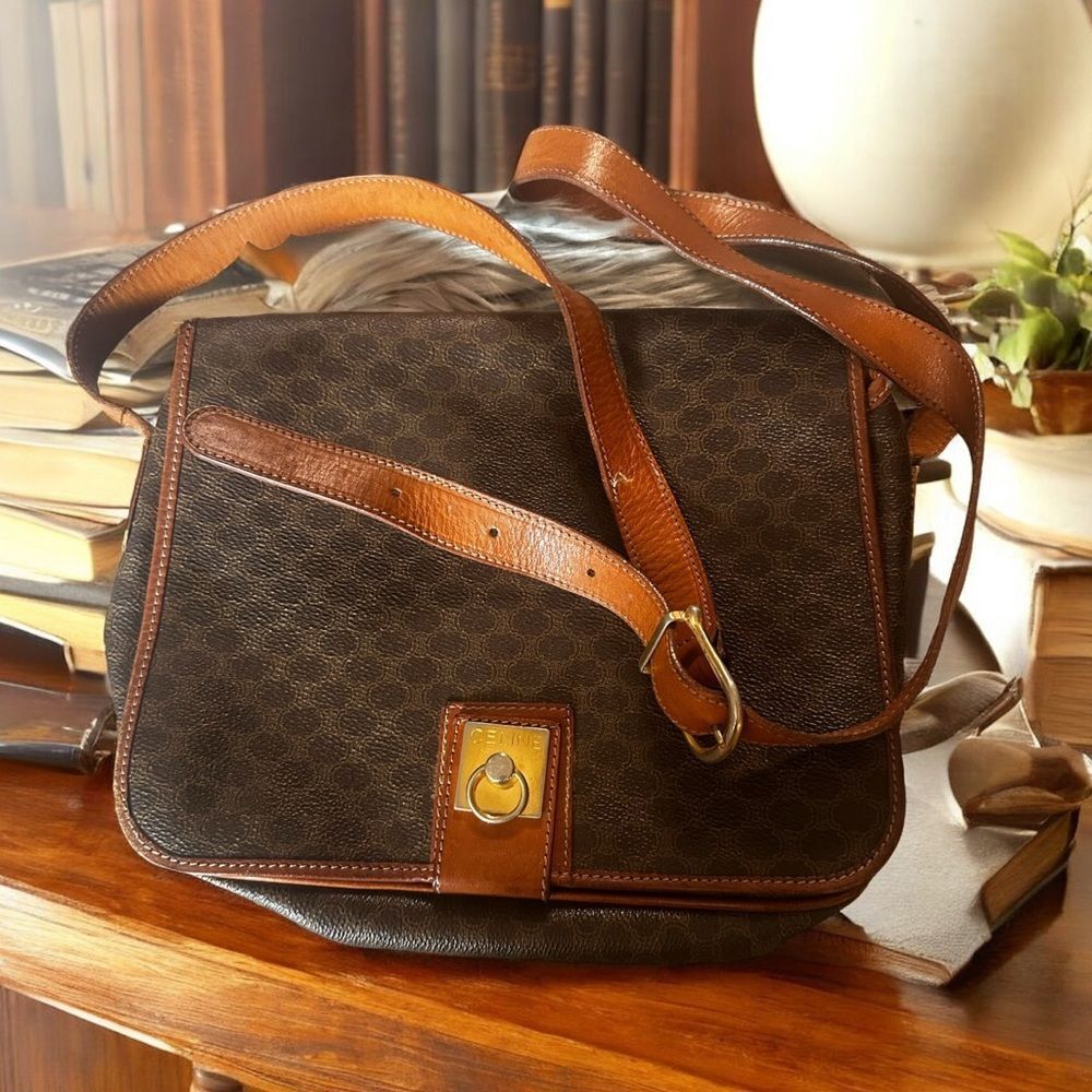 Celine Macadam Brown Leather Shoulder Bag